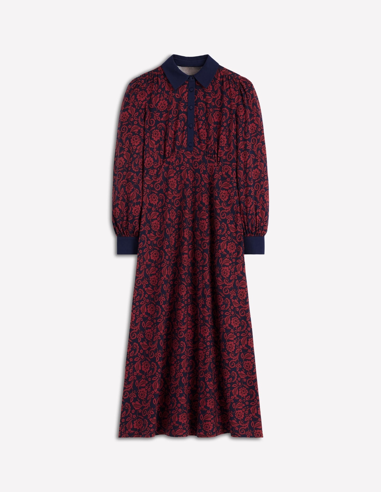 Empire Waistline Shirt Dress-Red, Ornate Flora