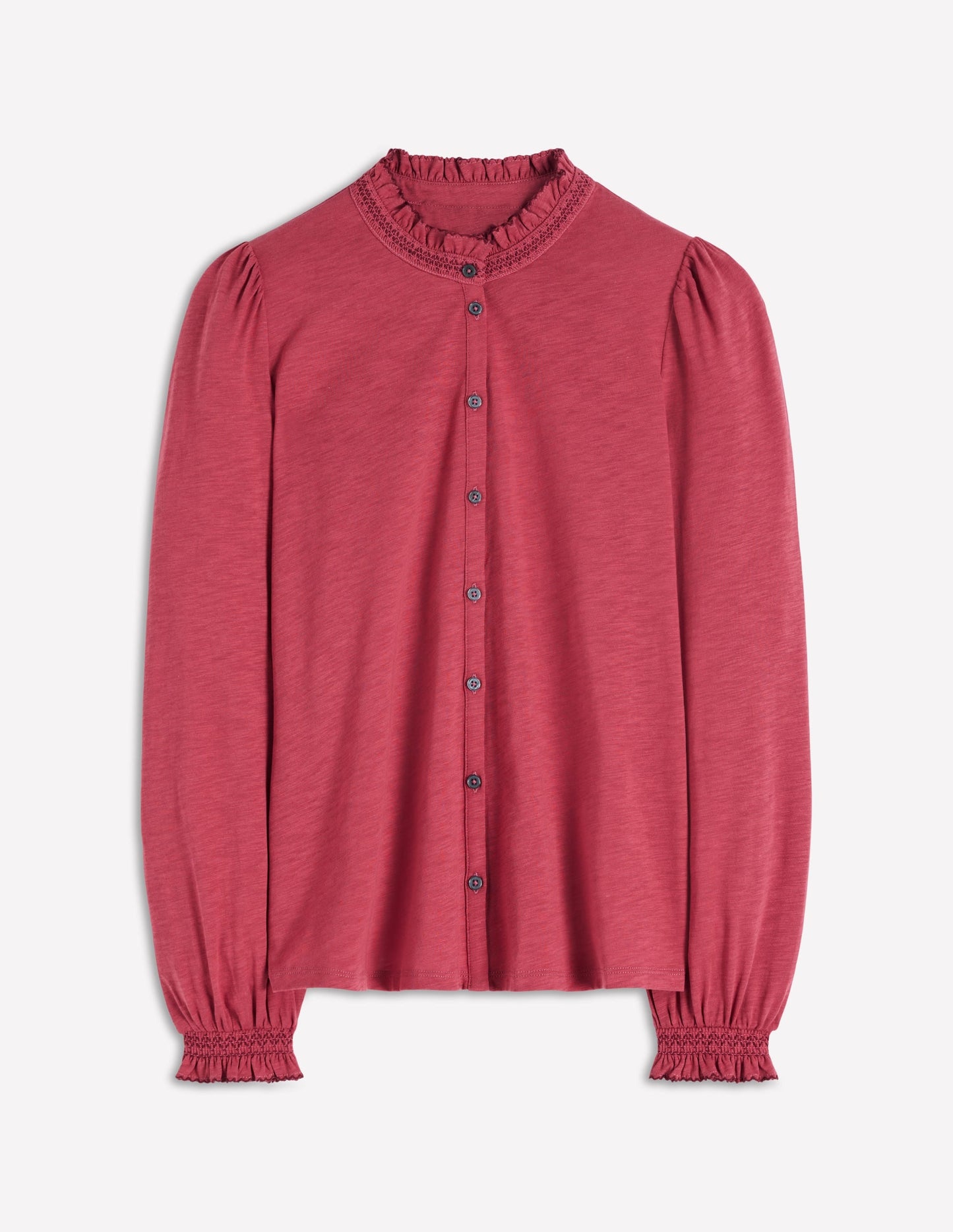 Effie Smocked Detail Shirt-Terracotta Red