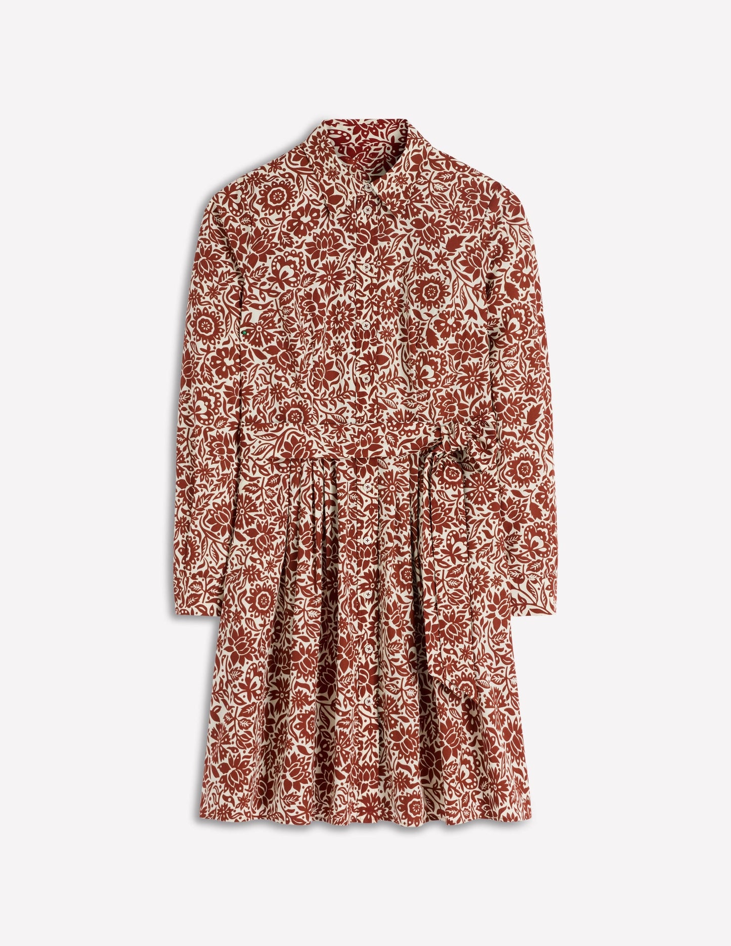 Alexa Long Sleeve Short Dress-Brown, Meadow Scatter