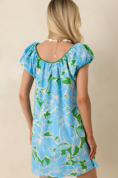 Look Who's Here Blue Floral Cotton Mini Dress