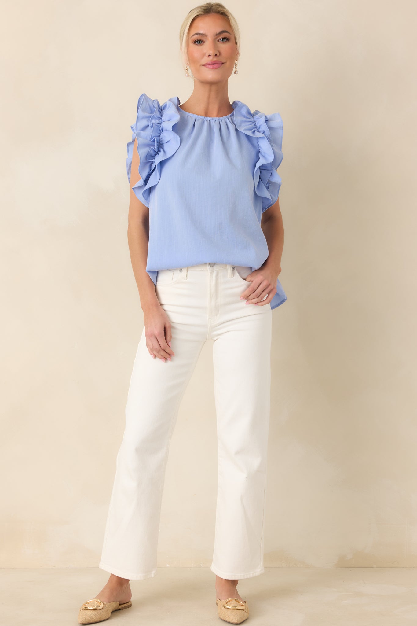 Dawn Of My Heart Light Blue Ruffled Top