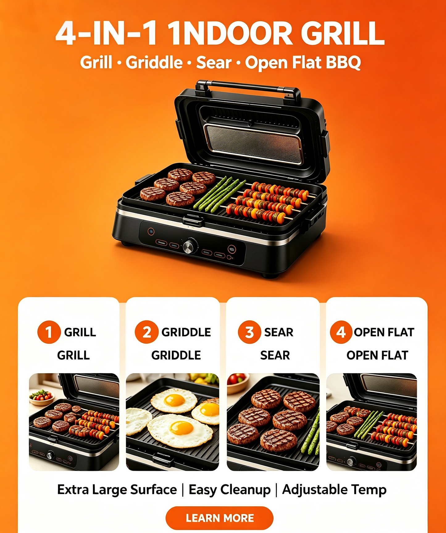 Extra Large Indoor Grill & Griddle | Nonstick Electric BBQ Cooktop