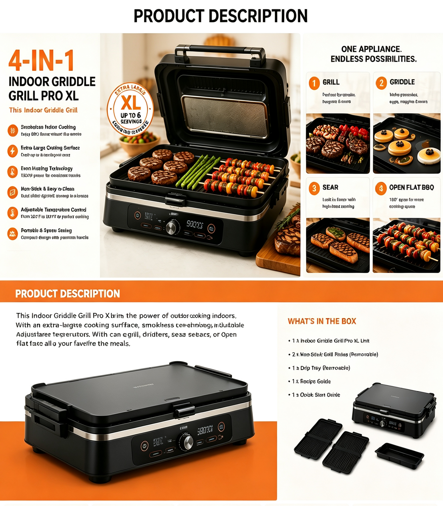 Extra Large Indoor Grill & Griddle | Nonstick Electric BBQ Cooktop