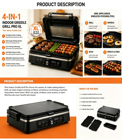 Extra Large Indoor Grill & Griddle | Nonstick Electric BBQ Cooktop