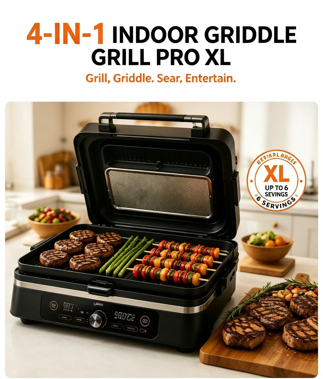Extra Large Indoor Grill & Griddle | Nonstick Electric BBQ Cooktop