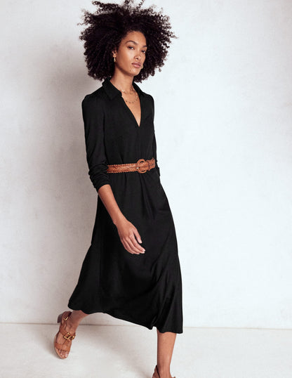 Imogen Collared Jersey Dress-Black