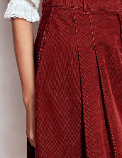 Pleated Cord Skirt-Fired Brick