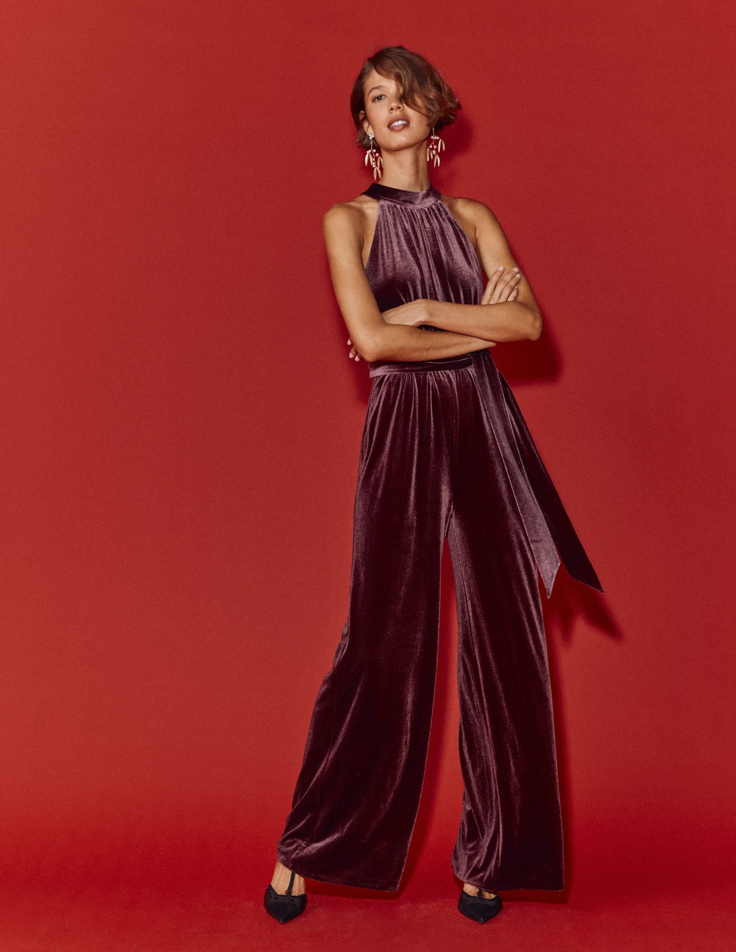 Jersey Halter Jumpsuit-Dark Cherry