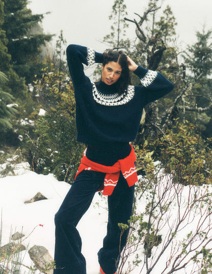 Bianca Cotton Ribbed Sweater-Navy Fair Isle