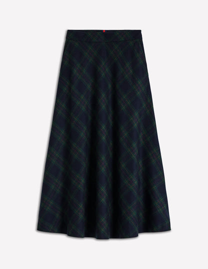 Hayley Wool Midi Skirt-Navy and Green Tonal Check
