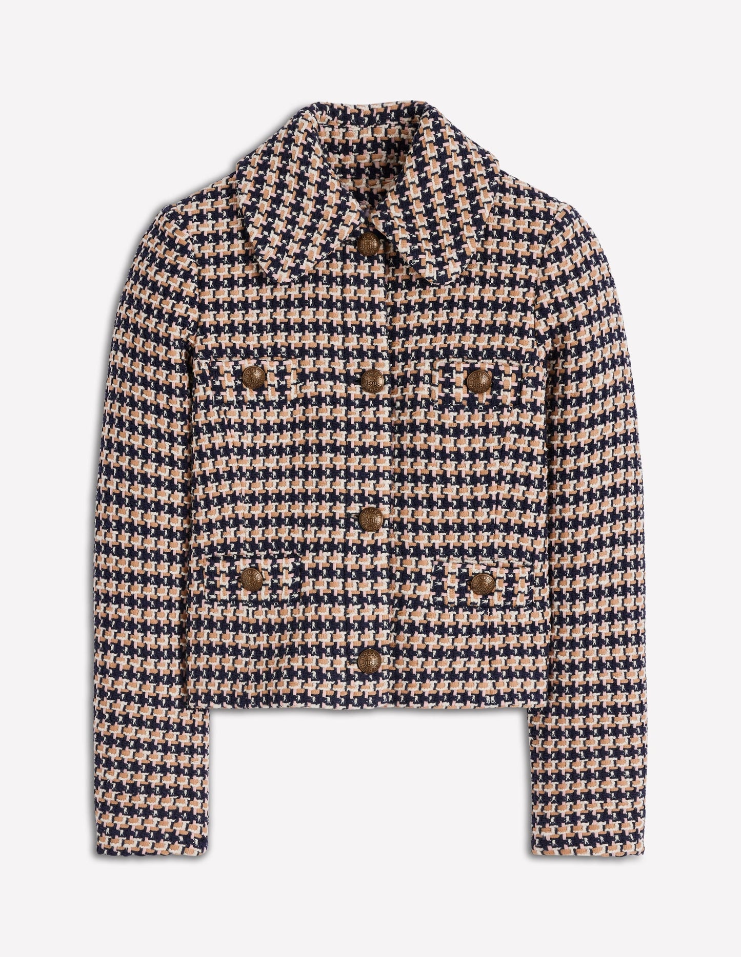 Button Up textured Jacket-CAMEL AND PINK TEXTURE