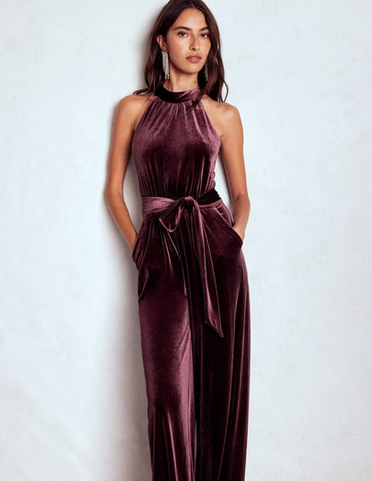 Jersey Halter Jumpsuit-Dark Cherry