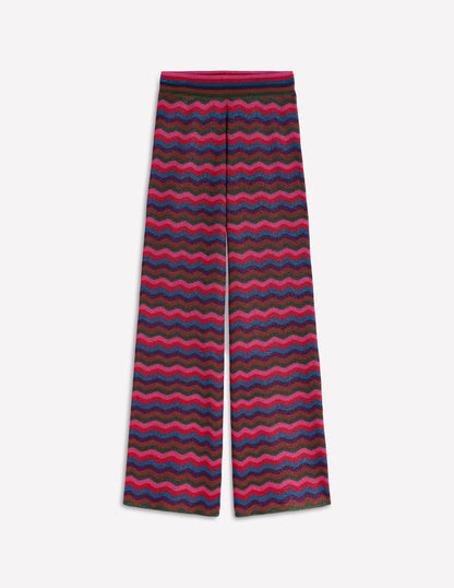 Jacquard Knitted Trousers-Jewel Toned Metallic Wave