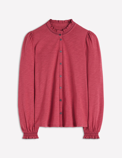 Effie Smocked Detail Shirt-Terracotta Red