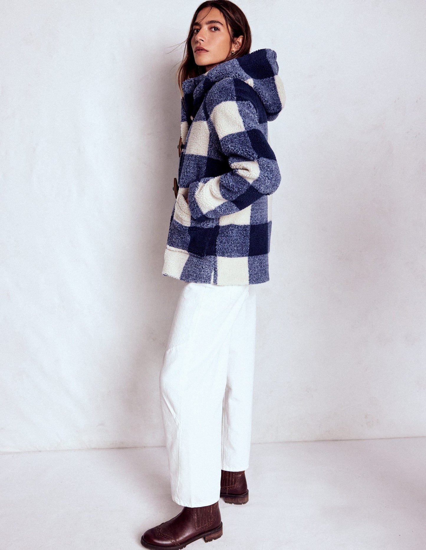 Borg Duffle Coat-College Navy Gingham