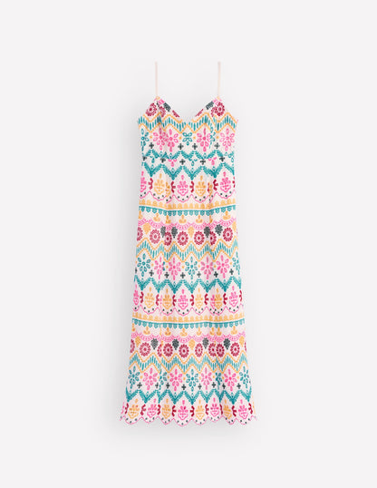 Empire Linen Broderie Dress-Multi Broderie