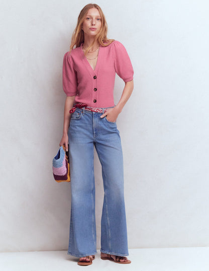 Hayley Cotton V-neck Cardigan-Dusty Rose