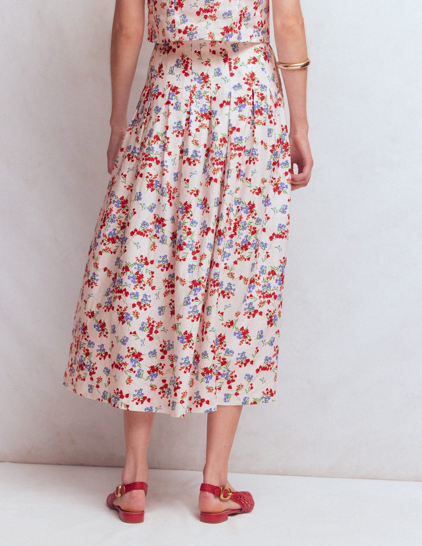 Valentina Linen Skirt-Ivory, Bloom Scatter