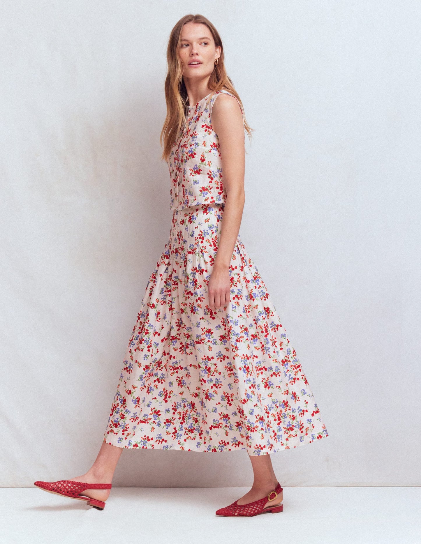 Valentina Linen Skirt-Ivory, Bloom Scatter