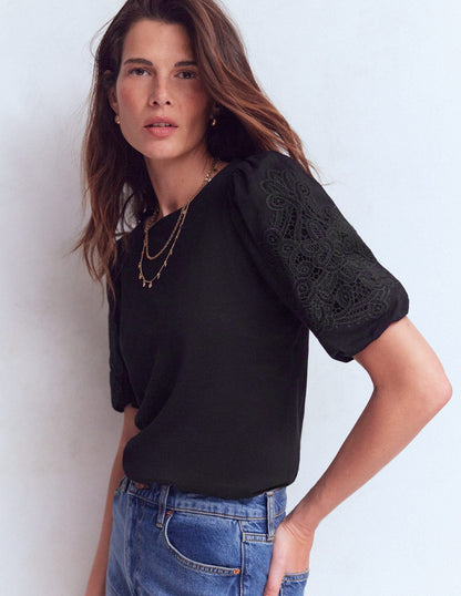 Tape Lace T-shirt-Black