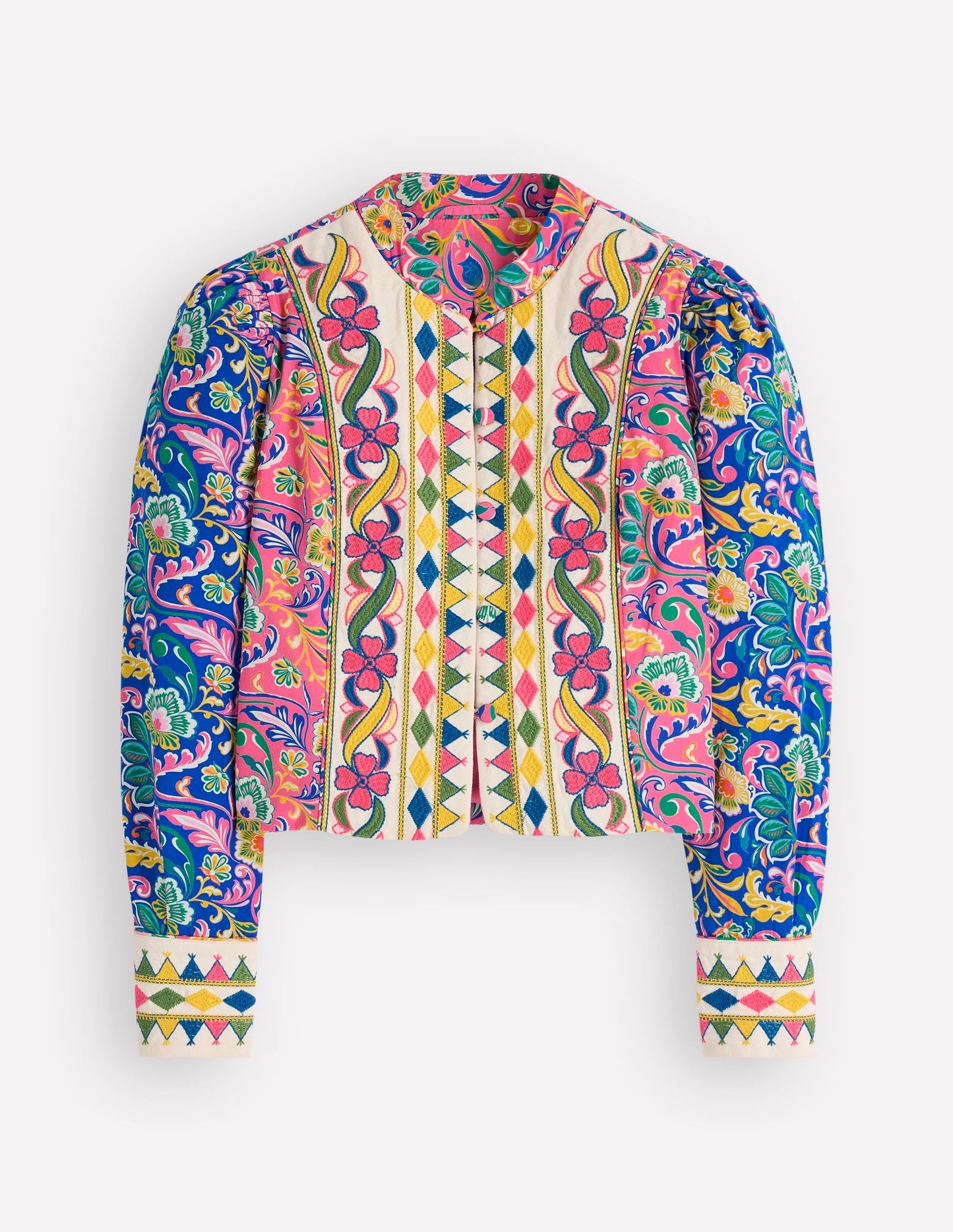 Printed Trim Jacket-Multi, Enchanting Bouquet