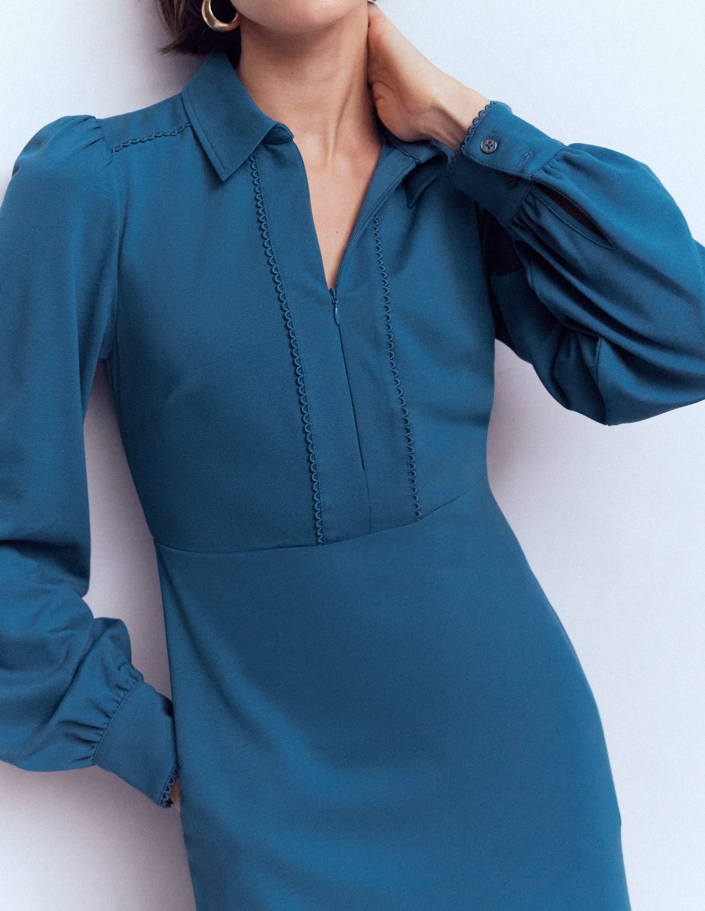 Pip Zip-Up Ponte Midi Dress-Tourmaline Blue