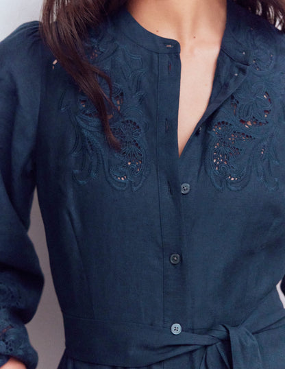 Mae Linen Blend Shirt Dress-Navy