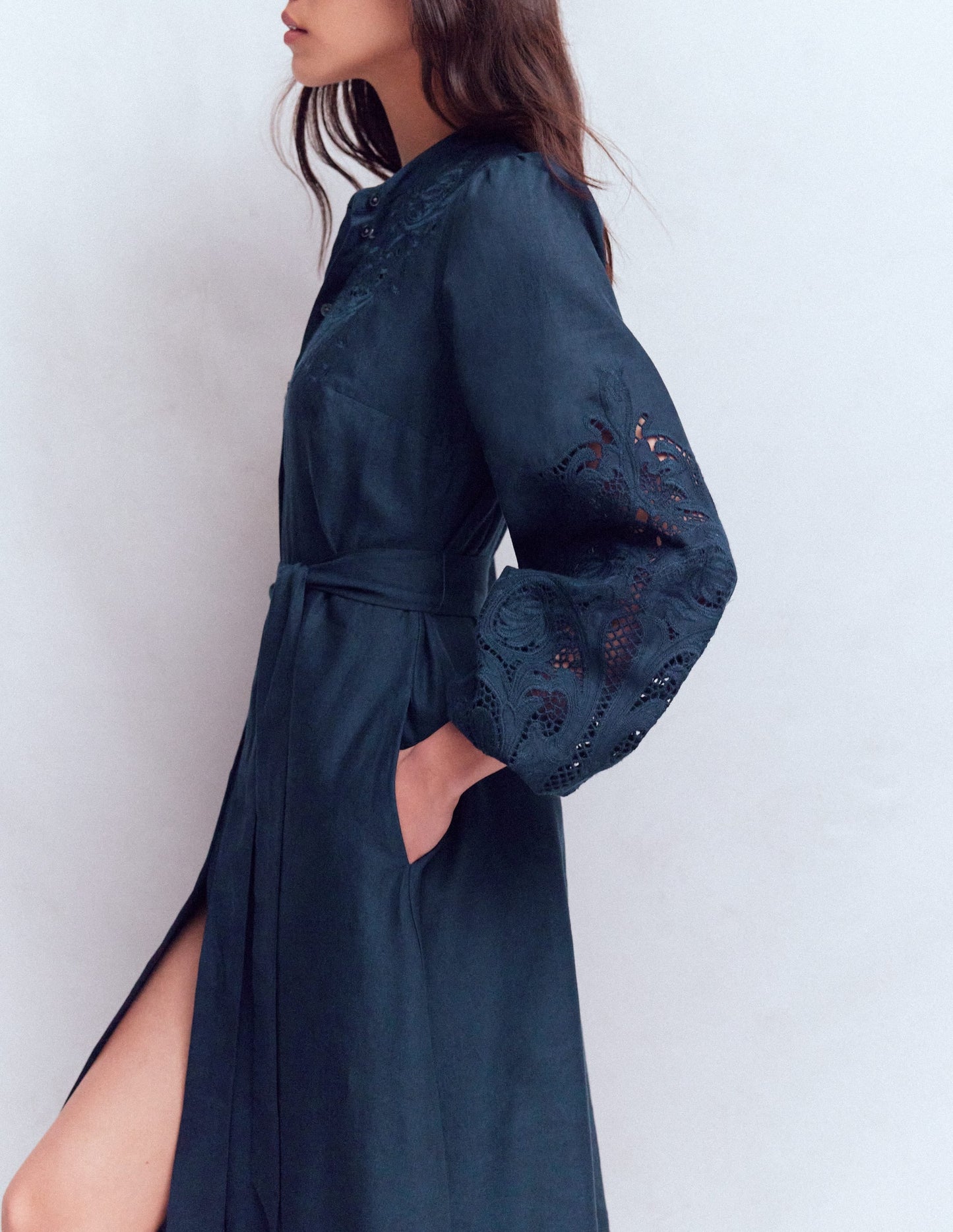 Mae Linen Blend Shirt Dress-Navy