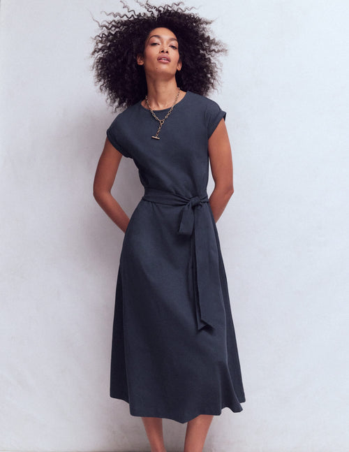 Eve Jersey Midi Dress-Navy