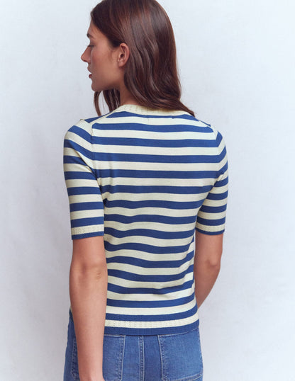Emilia Cotton Crew T-shirt-Denim Blue/ Warm Ivory