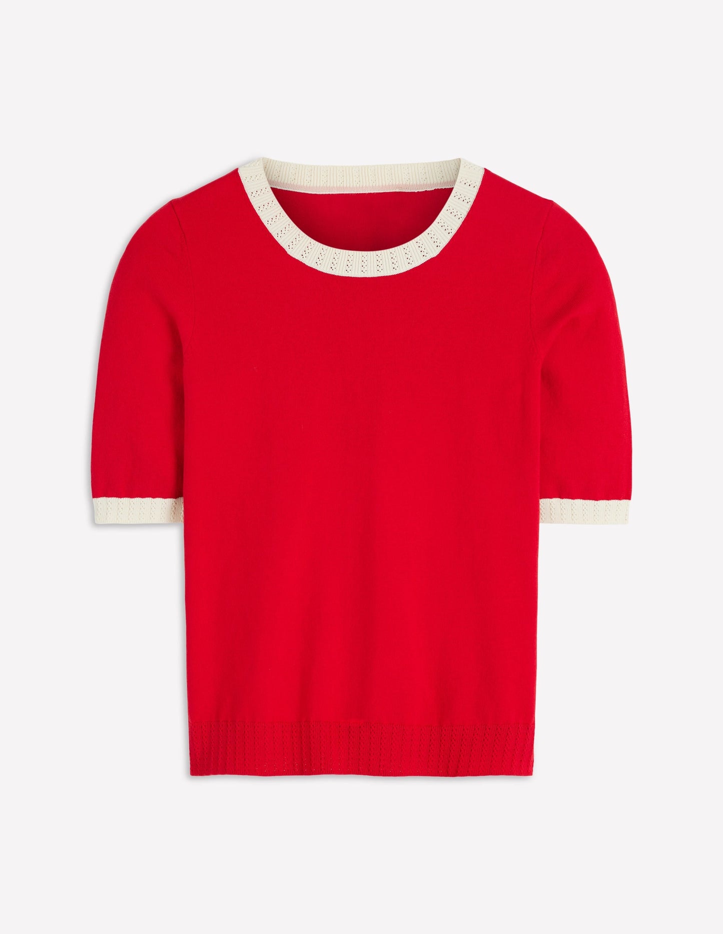Emilia Cotton Crew T-shirt-Merida Red, Ivory