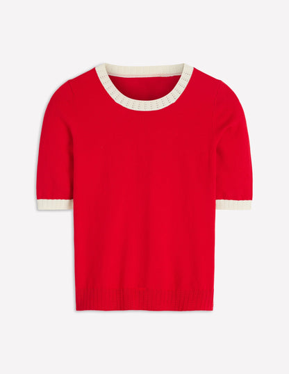 Emilia Cotton Crew T-shirt-Merida Red, Ivory
