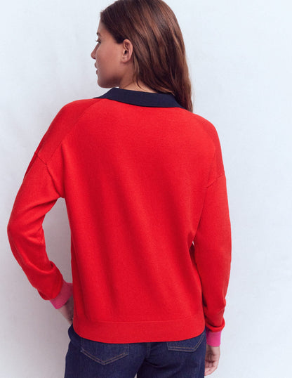 Lara Cotton Henley Jumper-Red