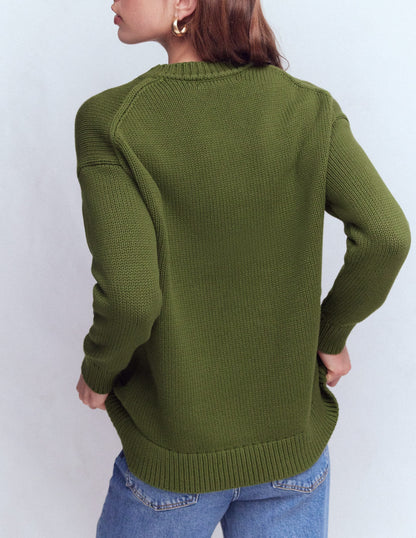 Lucy Oversized Cotton Jumper-Promenade Green