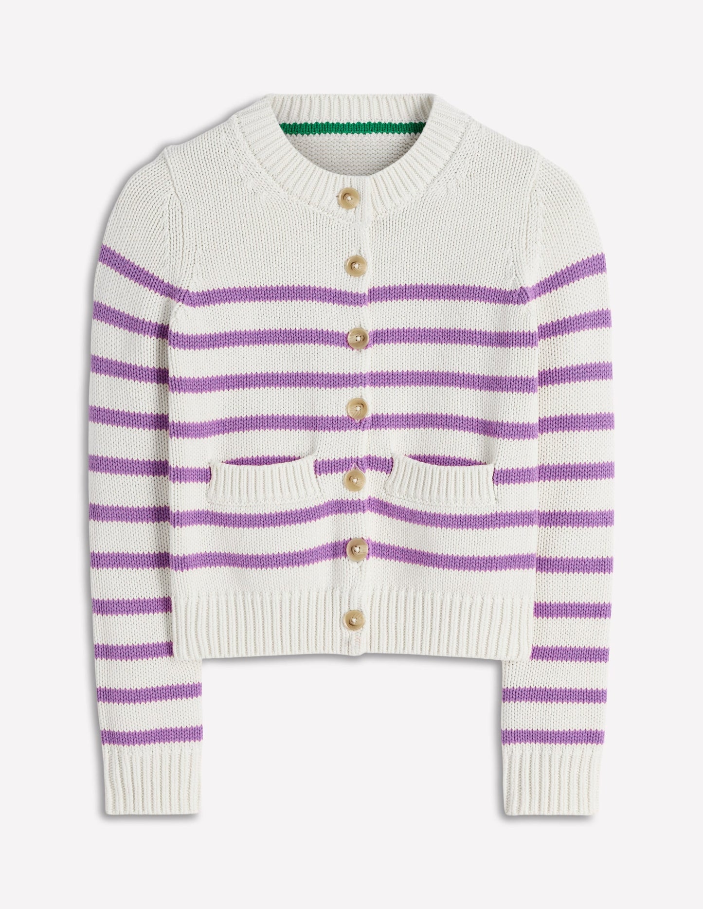 Lucy Chunky Cotton Cardigan-Warm Ivory/ Mulberry Purple