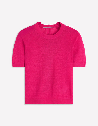 Agnes Linen Button T-Shirt-Pink Peony