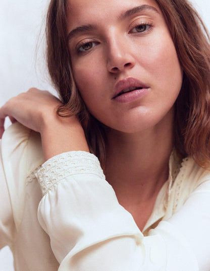 Rhea Trim Detail Silk Top-Ivory