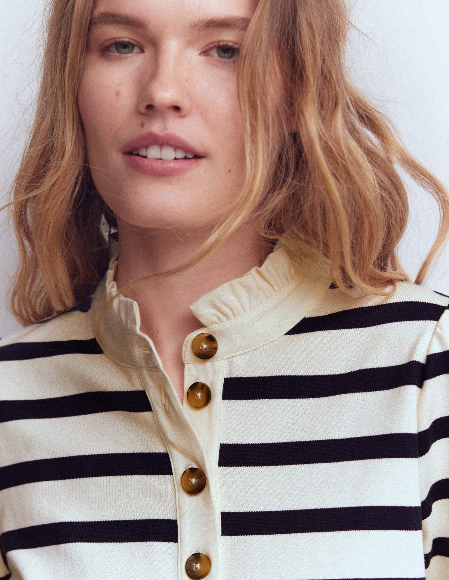 Ruffle Collar Mariner-Ivory and Navy Stripe