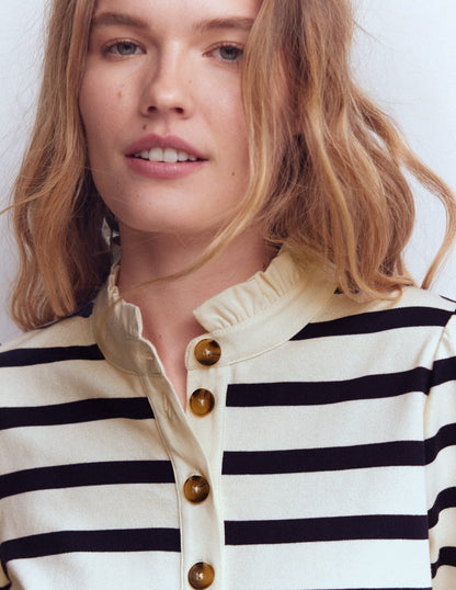 Ruffle Collar Mariner-Ivory and Navy Stripe