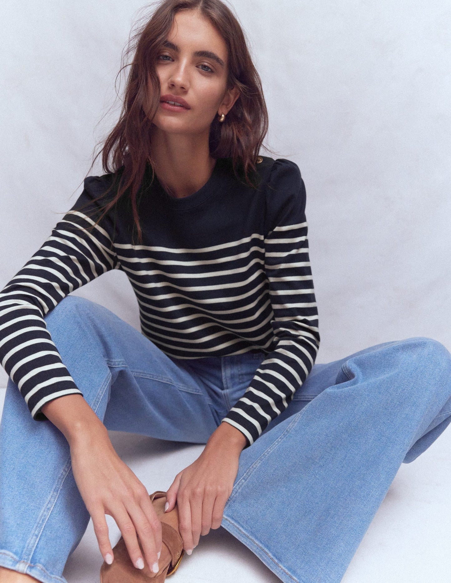 Button Shoulder Mariner-Navy and Ivory Stripe