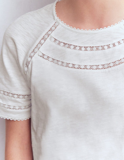Poppy Trim Crew T-shirt-White