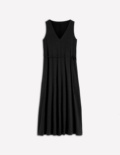 Mia V-neck Jersey Midi Dress-Black