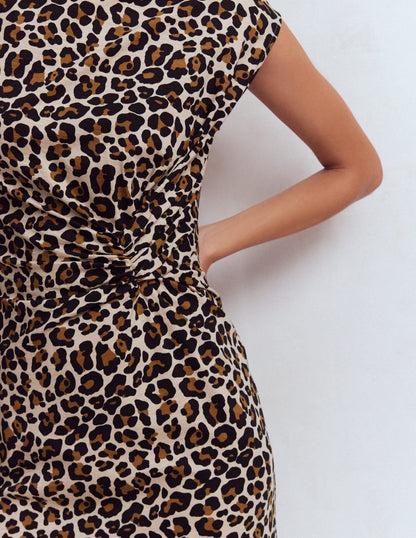 Delilah Twisted Midi Dress-Almond Milk, Cheetah Pop