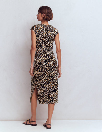 Delilah Twisted Midi Dress-Almond Milk, Cheetah Pop