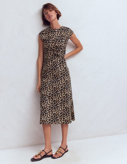 Delilah Twisted Midi Dress-Almond Milk, Cheetah Pop
