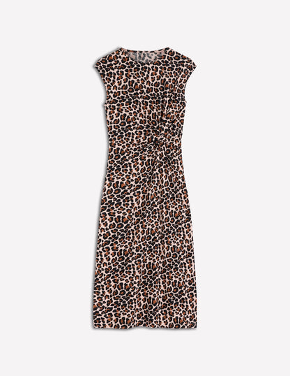 Delilah Twisted Midi Dress-Almond Milk, Cheetah Pop