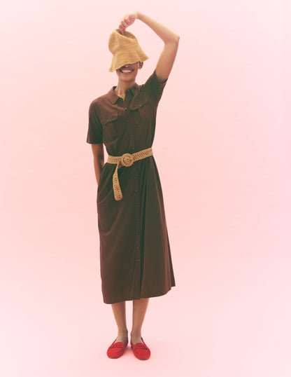 Mavis Midi Jersey Shirt Dress-Bitter Chocolate