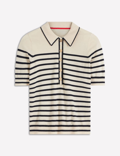 Liz Henley T-Shirt-Ivory. Navy