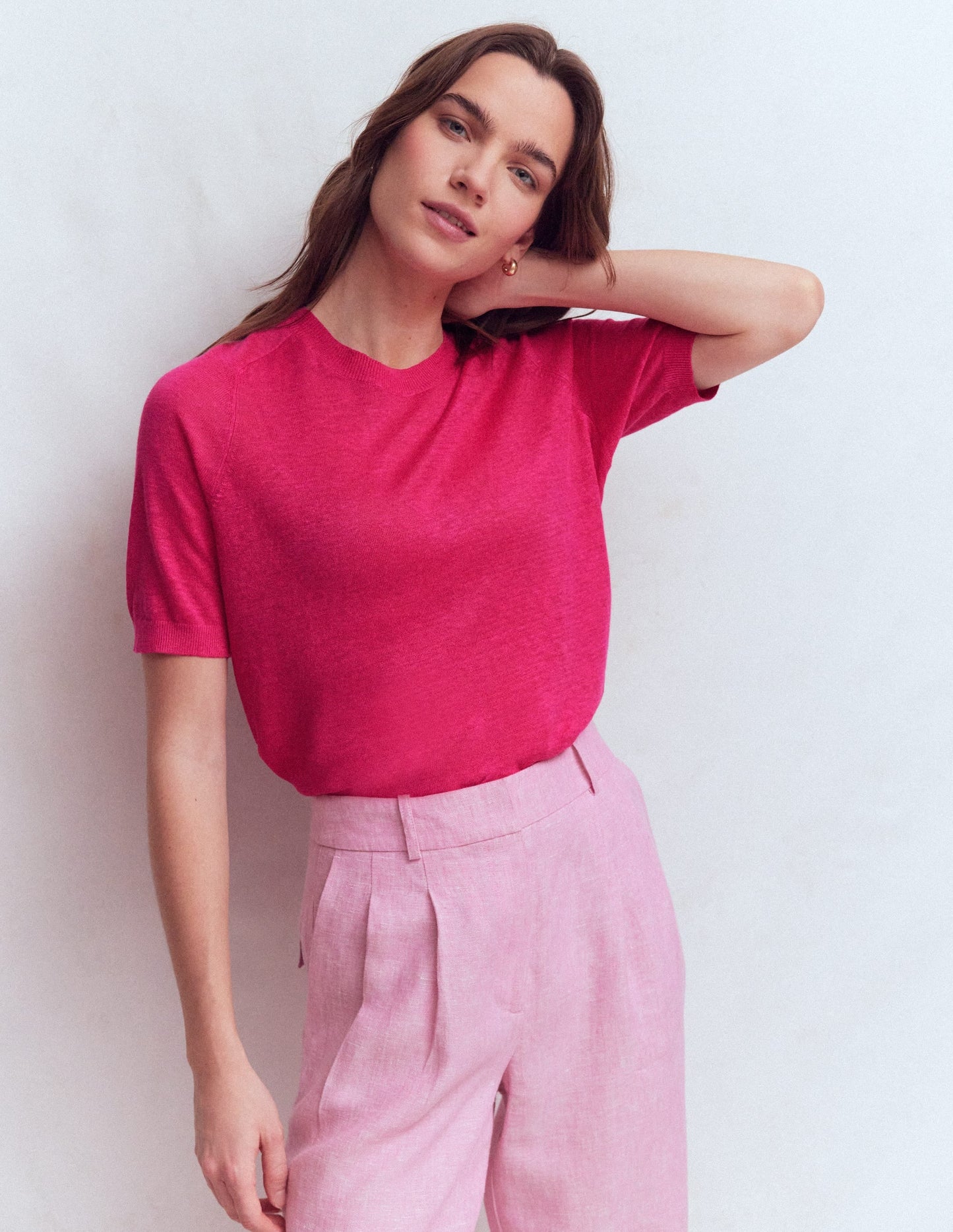 Agnes Linen Button T-Shirt-Pink Peony