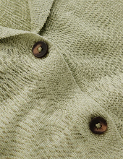 Agnes Collar Linen Cardigan-Green